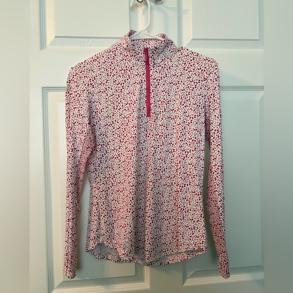 Woman’s GG Blue Pink/White Long Sleeve 1/4 Zip Golf/Tennis Top, Size XS